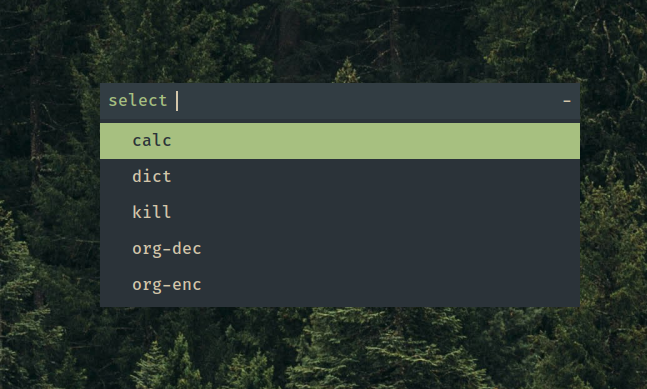 rofi menu showing available scripts, but not the selection script